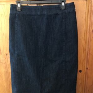 Dark blue denim skirt/ hits right below the knee/ like new/ worn once